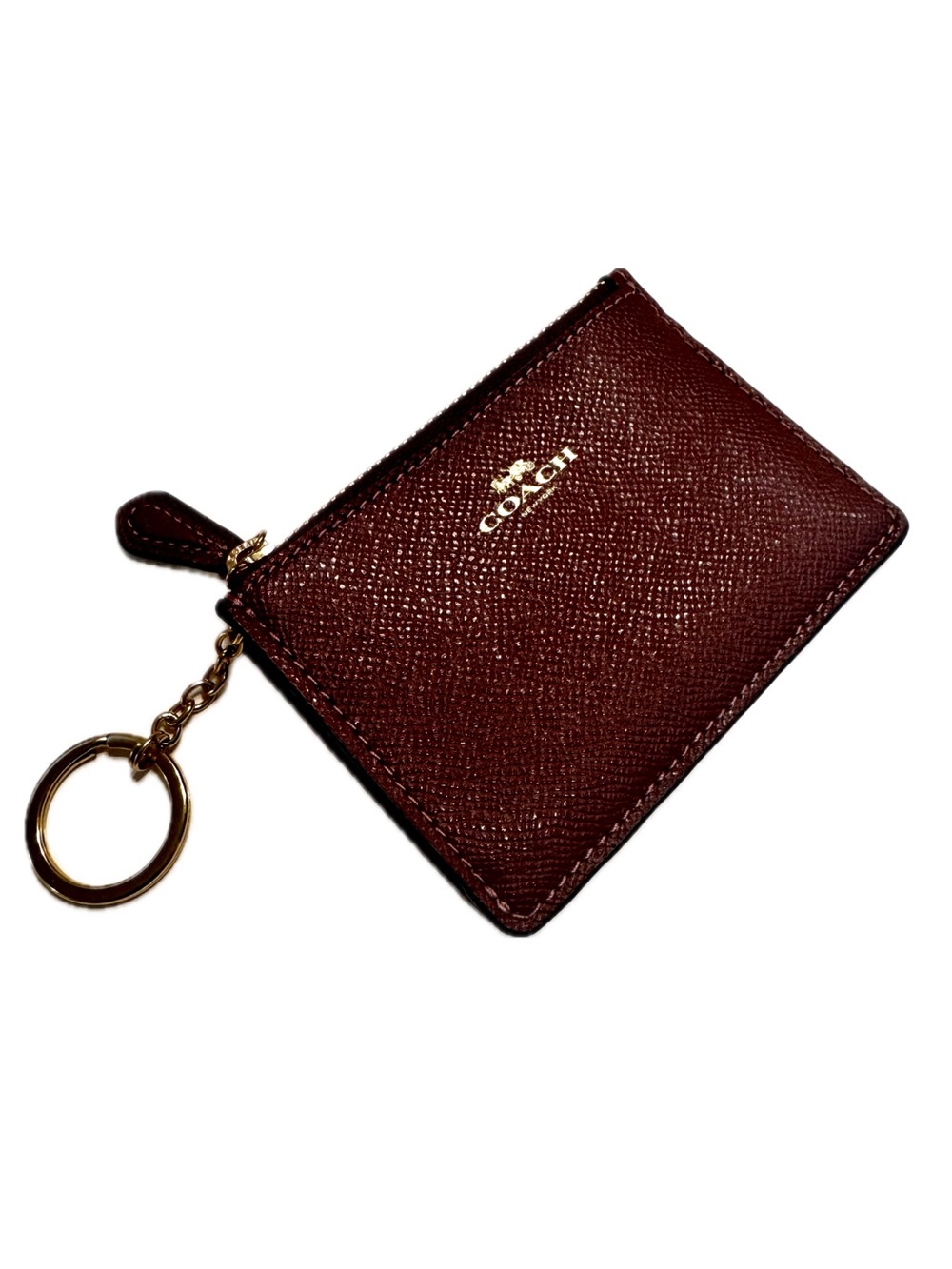 Coach Burgundy Leather Zip Card Case Key Fob